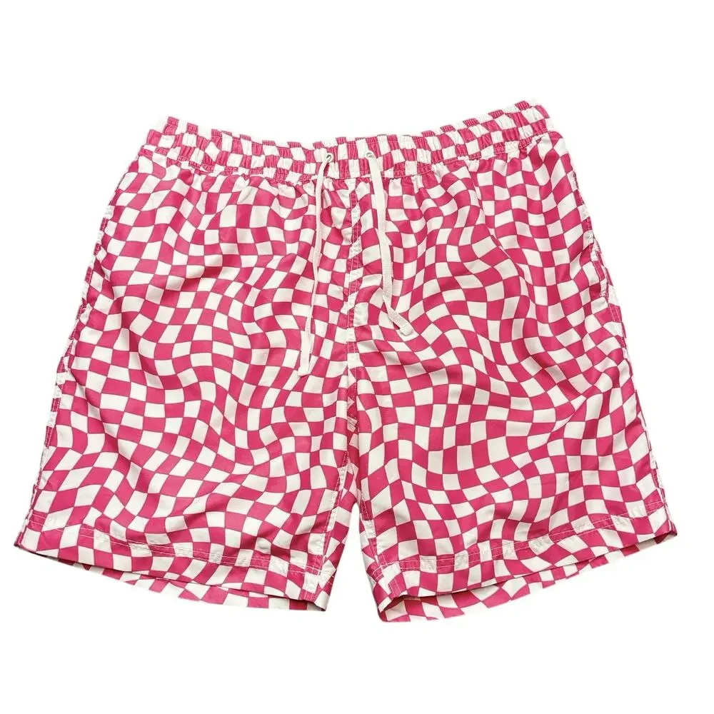Hanna Andersson Swim Trunks Pink White Check Family Matching Board Short Mens XL